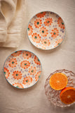 Ceramic Oval Espresso Cup with Hand Painted Orange Flowers - 2.4 oz