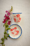 Ceramic Oval Cup with Hand Painted Vintage Flowers - 10.1 oz