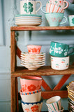 Ceramic Oval Espresso Cup with Hand Painted Orange Flower Vine - 2.4 oz