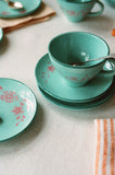 Ceramic Tea Cup with Hand Painted Soft Pink Flower Vine - 5.0 oz