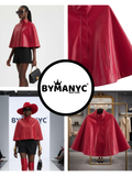 Red Leather-Style Short Cape Jacket For Women, Greenwich Village, BYMANYC New York.