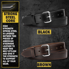 Steel Core Leather Gun Belt 1.25” – Made in USA