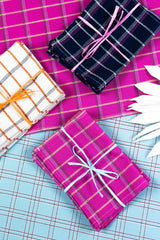San Lucas Plaid White & Orange Cocktail Napkins, Set of 4