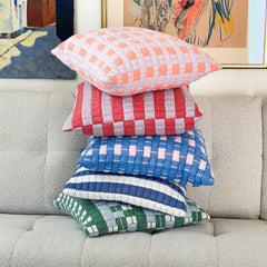 Backordered: Sujani Quilted Pillow — Pastel Lilac and Neon Orange