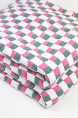 Quilted Sujani Throw Blanket - Pink, Green and White