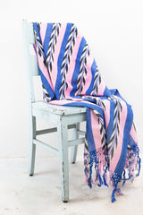 Palm Ikat Blanket in Blue & Pink