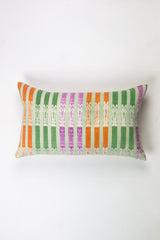 Vintage Ikat Stripe Pillow – Mint Green, Orange & Magenta