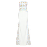 White Sequin Off-Shoulder Evening Gown For Women, Slim Fit, Midtown, BYMANYC New York.