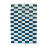 Zapotec Checkered Rug – Blue & Ivory