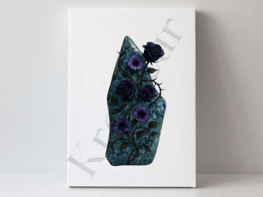 Abyssal Bloom – Ocean Jasper Digital Art Print | Midnight Floral Botanical Download