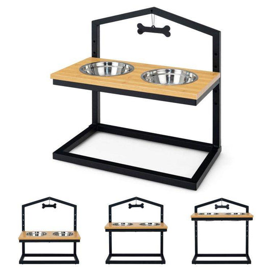 Adjustable Elevated Dog Feeder with 5 Height Settings - Premium Raised Pet Feeding Station with 2 Large Stainless Steel Bowls - Marcapon