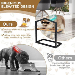 Adjustable Elevated Dog Feeder with 5 Height Settings - Premium Raised Pet Feeding Station with 2 Large Stainless Steel Bowls - Marcapon