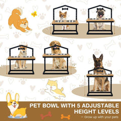 Adjustable Elevated Dog Feeder with 5 Height Settings - Premium Raised Pet Feeding Station with 2 Large Stainless Steel Bowls - Marcapon