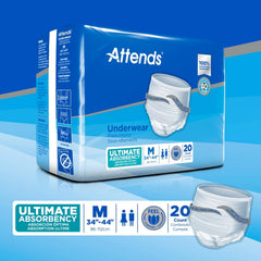 Attends Moderate Absorbent Underwear – White Medium (34–44 in)