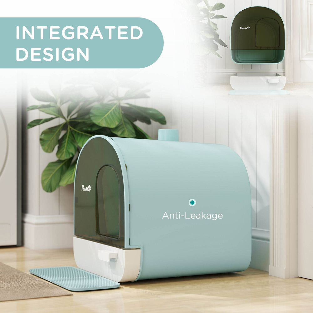 Covered Cat Litter Box with Odor Filter - Complete Privacy Kit with Tray, Scoop & Mat | Green Hooded Litter House - Marcapon
