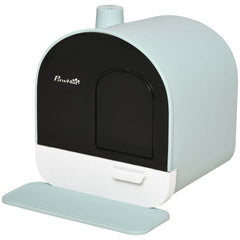 Covered Cat Litter Box with Odor Filter - Complete Privacy Kit with Tray, Scoop & Mat | Green Hooded Litter House - Marcapon