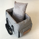 Portable Pet Car Seat – Elevated Dog & Cat Booster Seat, Armrest Carrier, Travel Safety Bag, Washable, Mesh Visibility Panel – Grey/Khaki, Small & Large