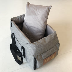 Portable Pet Car Seat – Elevated Dog & Cat Booster Seat, Armrest Carrier, Travel Safety Bag, Washable, Mesh Visibility Panel – Grey/Khaki, Small & Large