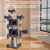 Renwick 69in Large Cat Tree Tower with Condos & Scratching Board - Dark Gray