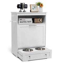 Pet Feeder Station with Stainless Steel Bowls & Storage Cabinet - Elevated Dog Food Station with Pull-Out Drawer | All-in-One Pet Organization