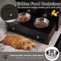 Pet Feeder Station with Stainless Steel Bowls & Storage Cabinet - Elevated Dog Food Station with Pull-Out Drawer | All-in-One Pet Organization