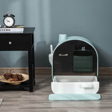 Covered Cat Litter Box with Odor Filter - Complete Privacy Kit with Tray, Scoop & Mat | Green Hooded Litter House