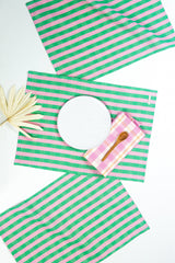 Handwoven Flora stripe placemat in light pink and kelly green