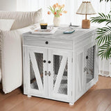 Furniture - Style Wooden Dog Crate End Table with USB Charging, Storage Drawer & Double Latch â For Medium Dogs up to 40 lbs - Marcapon