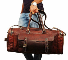 Traveler Weekender Duffle | Genuine Goat Leather Rustic Travel Bag