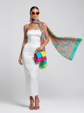 Long Skirt Dress With Asymmetric Style And Slim Fit Design For Women, White, Tribeca, BYMANYC New York. - Marcapon