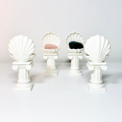 Roman Column Clam Shell Crystal Pebble Holder – White Stone-Like Marble Pedestal Display by KREATEUR Studio (Beta)