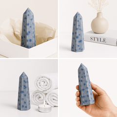 Serene Spotted Blue Quartzite Tower – Sky Blue Crystal Obelisk (Sold Individually or as Bundle)