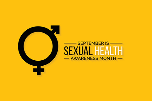 Sexual health awareness month with gender symbols on a yellow background