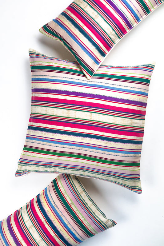 Guatemala el dokuması vintage Luna çizgili ikat yastık, 30x50 cm