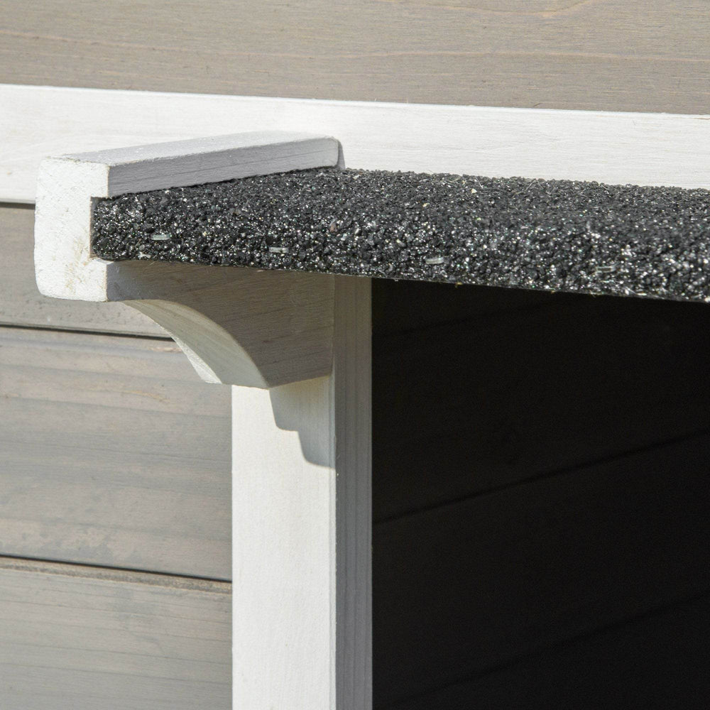 Weatherproof Outdoor Cat House with Porch & Escape Door - Feral Cat Shelter with Plant Stand | Dark Grey/White Wood Construction - Marcapon