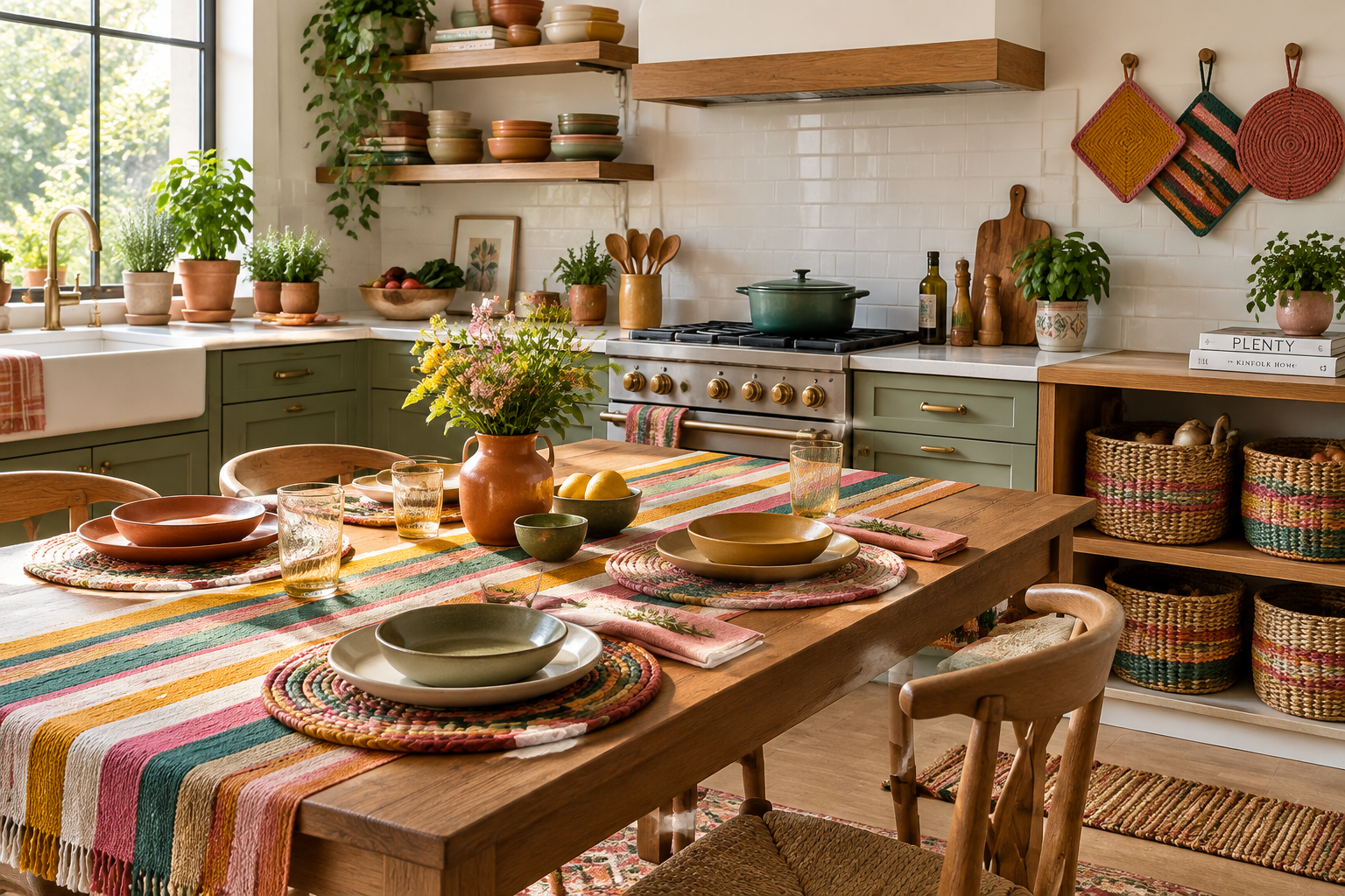 How to Add Color to Your Kitchen with Woven Textiles