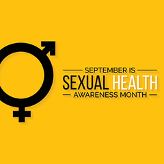 Sexual health awareness month with gender symbols on a yellow background