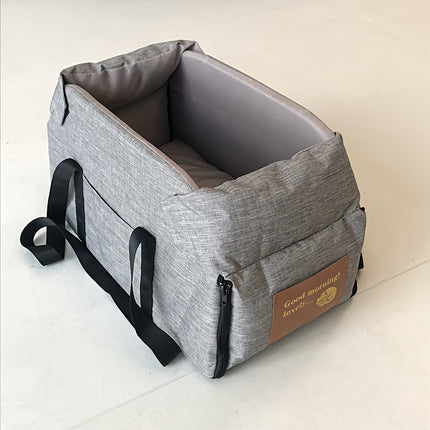 Portable Pet Car Seat – Elevated Dog & Cat Booster Seat, Armrest Carrier, Travel Safety Bag, Washable, Mesh Visibility Panel – Grey/Khaki, Small & Large