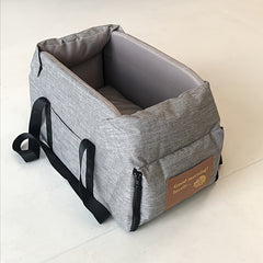 Portable Pet Car Seat – Elevated Dog & Cat Booster Seat, Armrest Carrier, Travel Safety Bag, Washable, Mesh Visibility Panel – Grey/Khaki, Small & Large