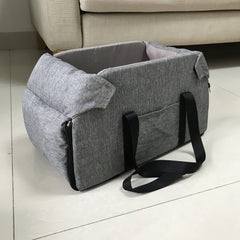 Portable Pet Car Seat – Elevated Dog & Cat Booster Seat, Armrest Carrier, Travel Safety Bag, Washable, Mesh Visibility Panel – Grey/Khaki, Small & Large