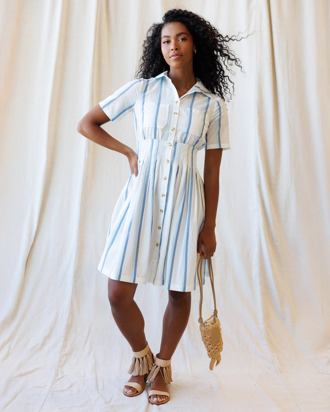 Seaside Stripe Pleated Shirtdress