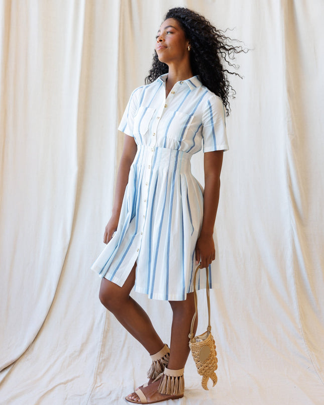 Seaside Stripe Pleated Shirtdress