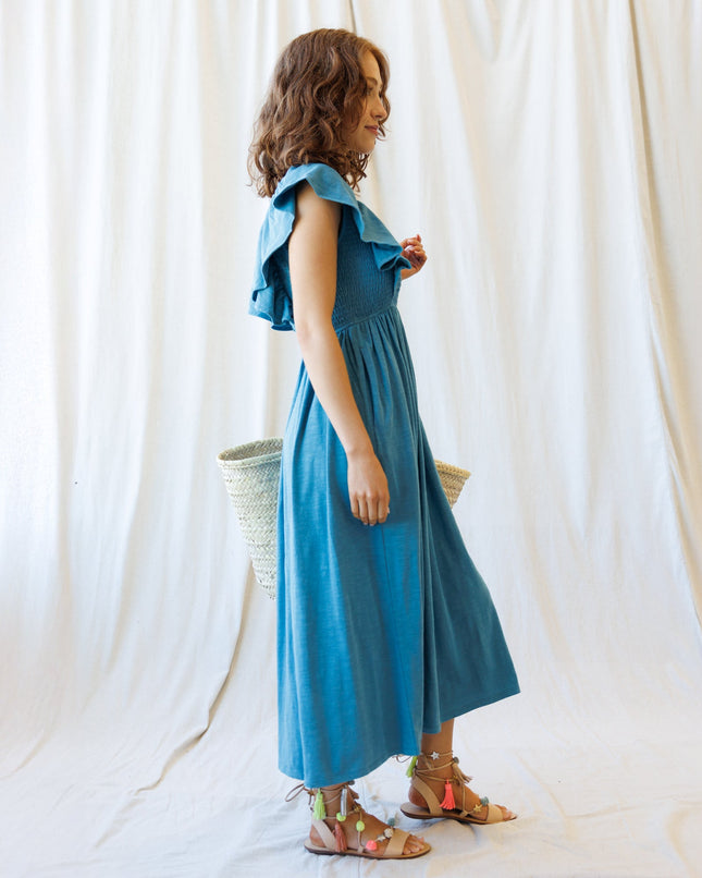 Sol Mate Cotton-Blend Flutter-Sleeve Dress