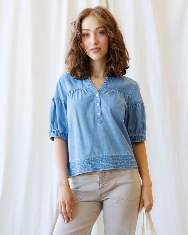Portside Chambray Puff-Sleeve Popover