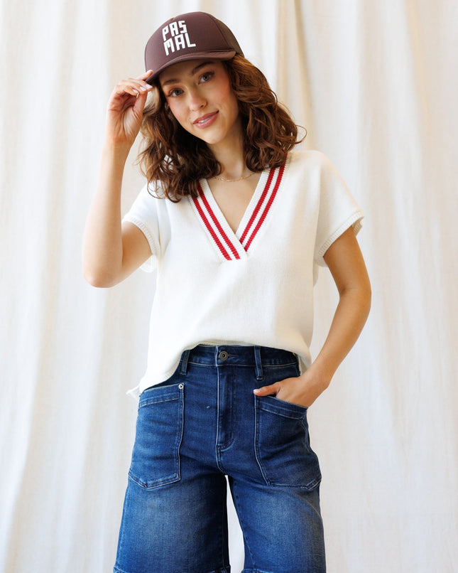 Atlantic Cotton V-Neck Knit Top