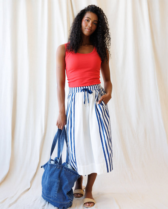 Sail Away Cotton Striped Midi Skirt