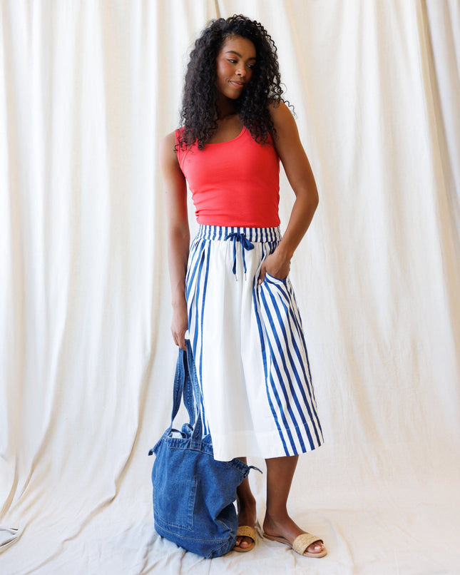 Sail Away Cotton Striped Midi Skirt