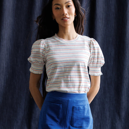Tres Belle Striped Puff-Sleeve Top