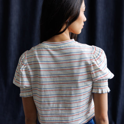 Tres Belle Striped Puff-Sleeve Top