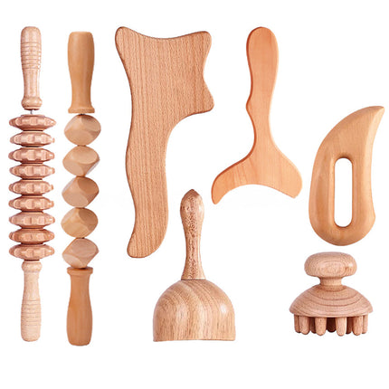 Beech Wood Therapy Massage Set | Gua Sha Scraping Cup & Meridian Roller